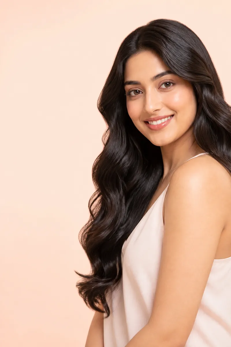 Woman with long, healthy dark wavy hair