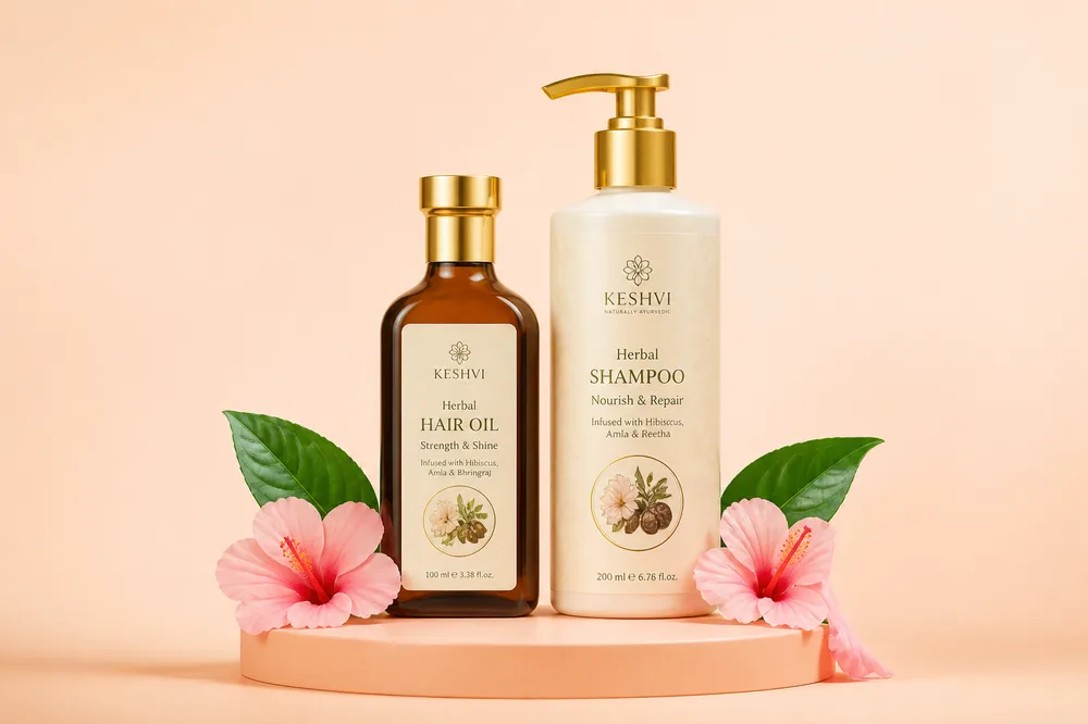 Aradhya Hair Oil and Hair Shampoo bottles